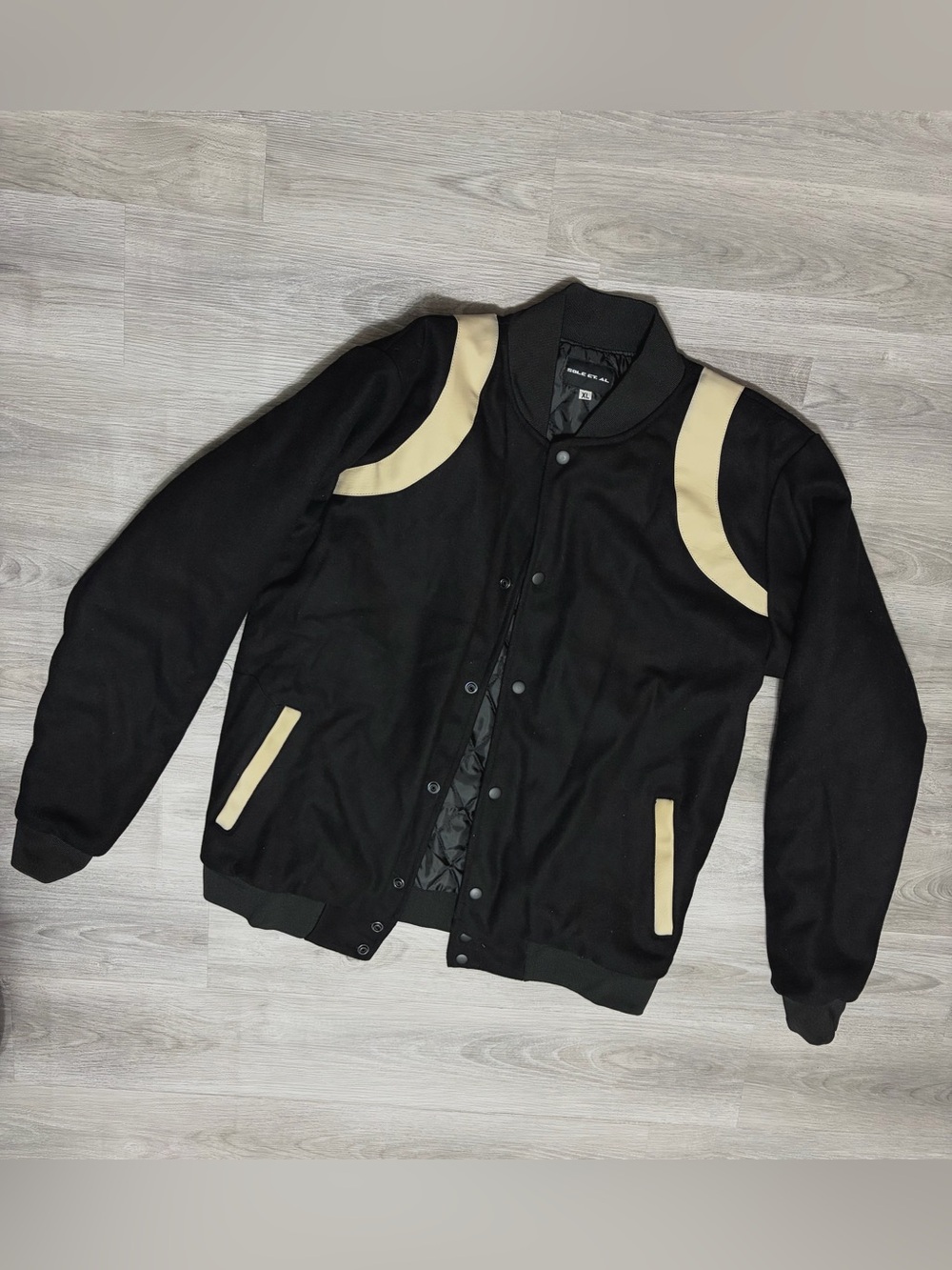 Sole Et. Al Black Varsity Bomber Jacket XL NWOT